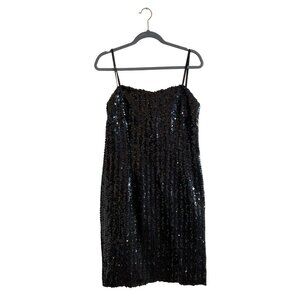 Vintage Black Sequin Mini Dress | 90s Spaghetti Strap Party Dress | Bodycon Glam